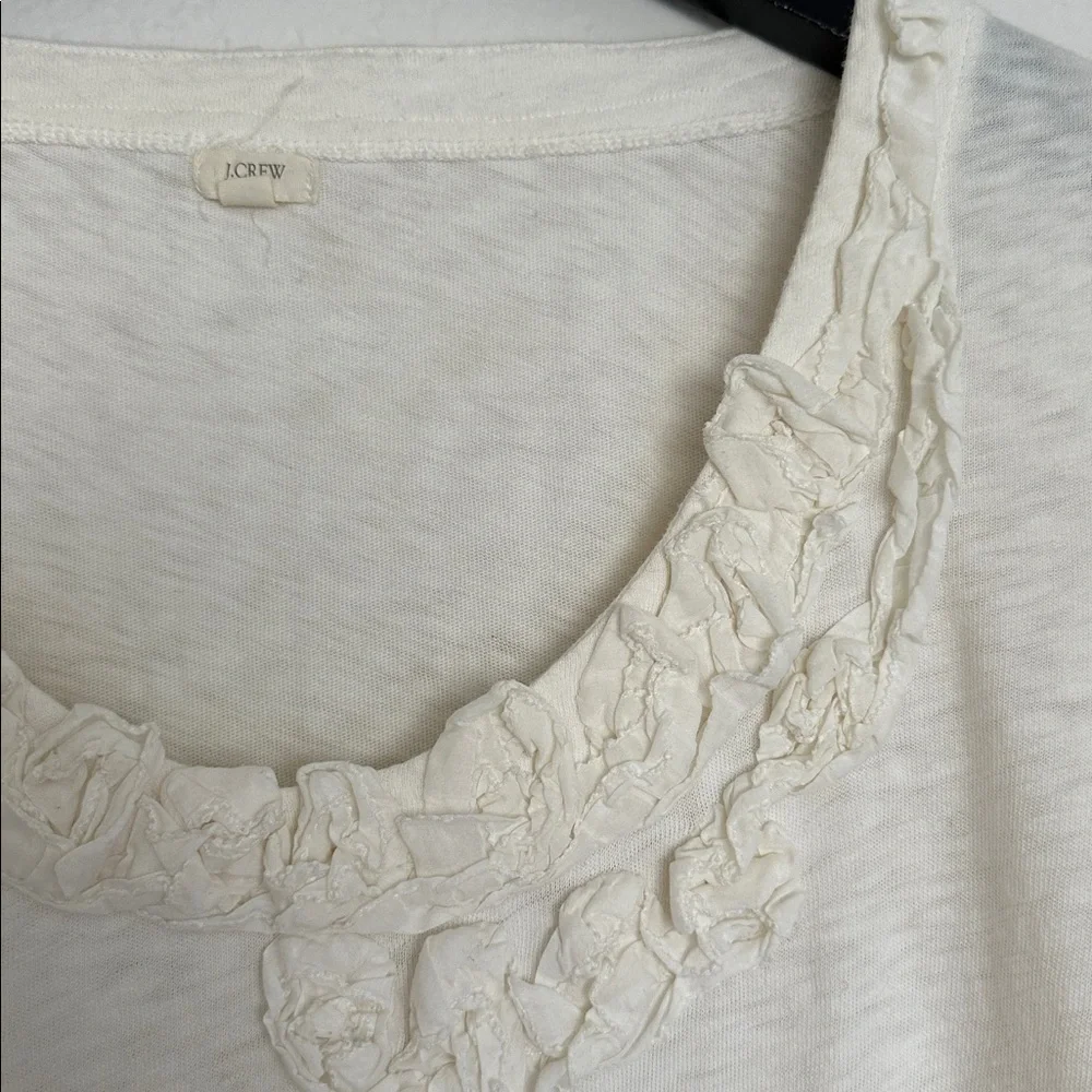 J. Crew Cream Ruffle Neck Knit Top